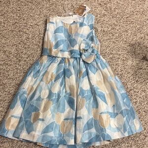 Mayoral Blue and Tan Leaf Print Kids Dress